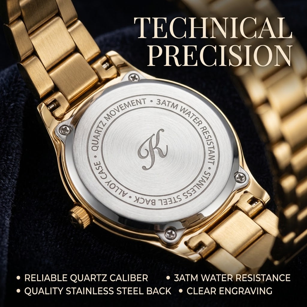 Women’s Luxury Quartz Watch – Sunray Dial, Crystal Fluted Bezel