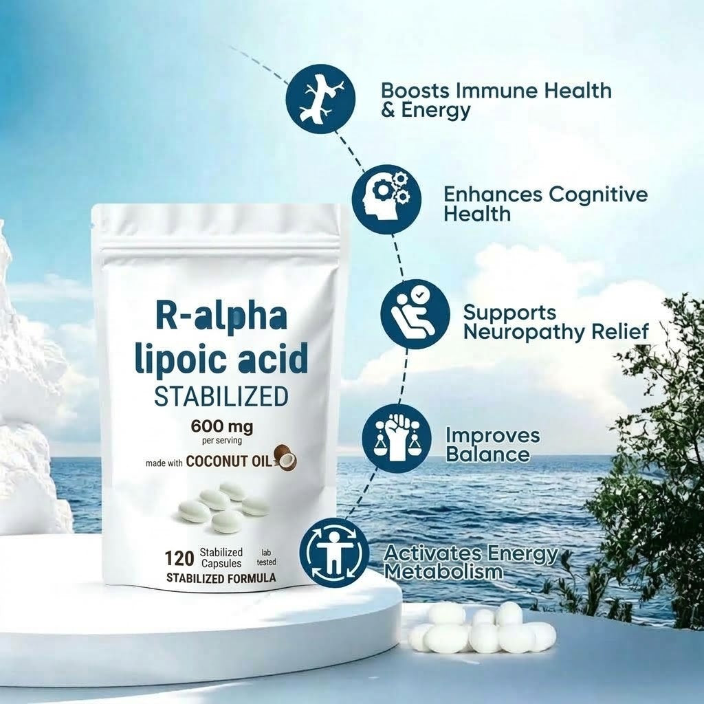 Coconut Oil Based R-Alpha Lipoic Acid Softgels – 120 Count Antioxidant Wellness Supplement