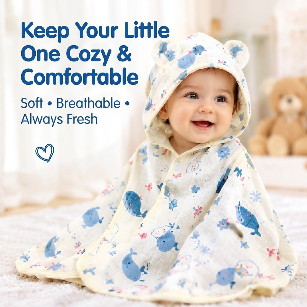 Woven Floral Pattern Baby Hooded Cover-Up – Soft Breathable Muslin Cotton Linen Wrap