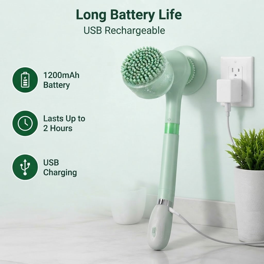5-in-1 Electric Body Scrubber – Long-Handle Shower Brush