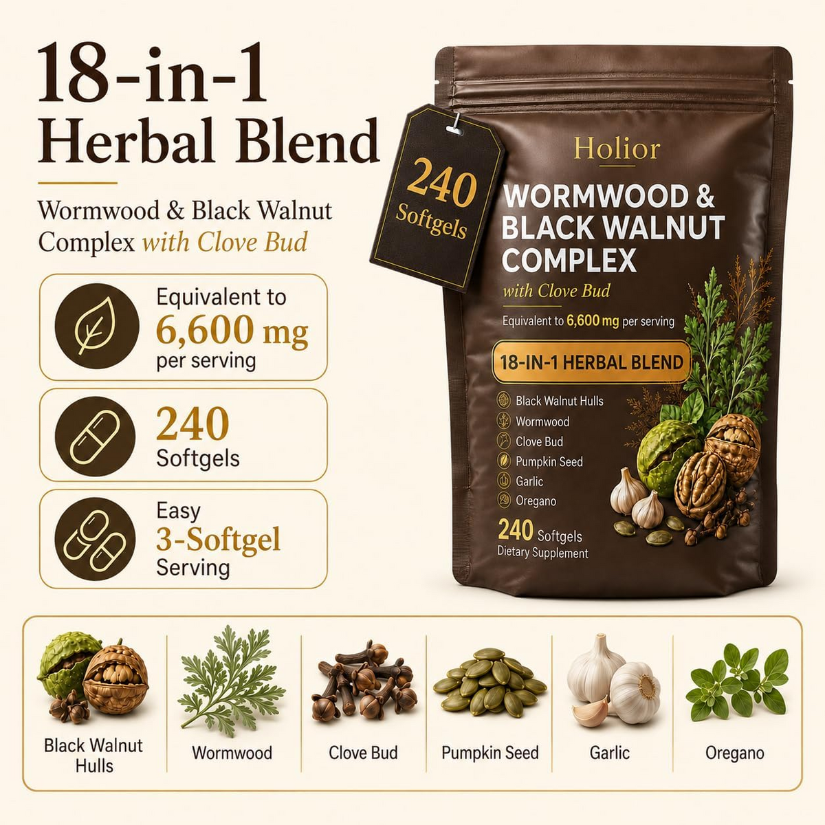 Daily Herbal Supplement Softgels – Wormwood & Black Walnut Extract for Digestive Wellness