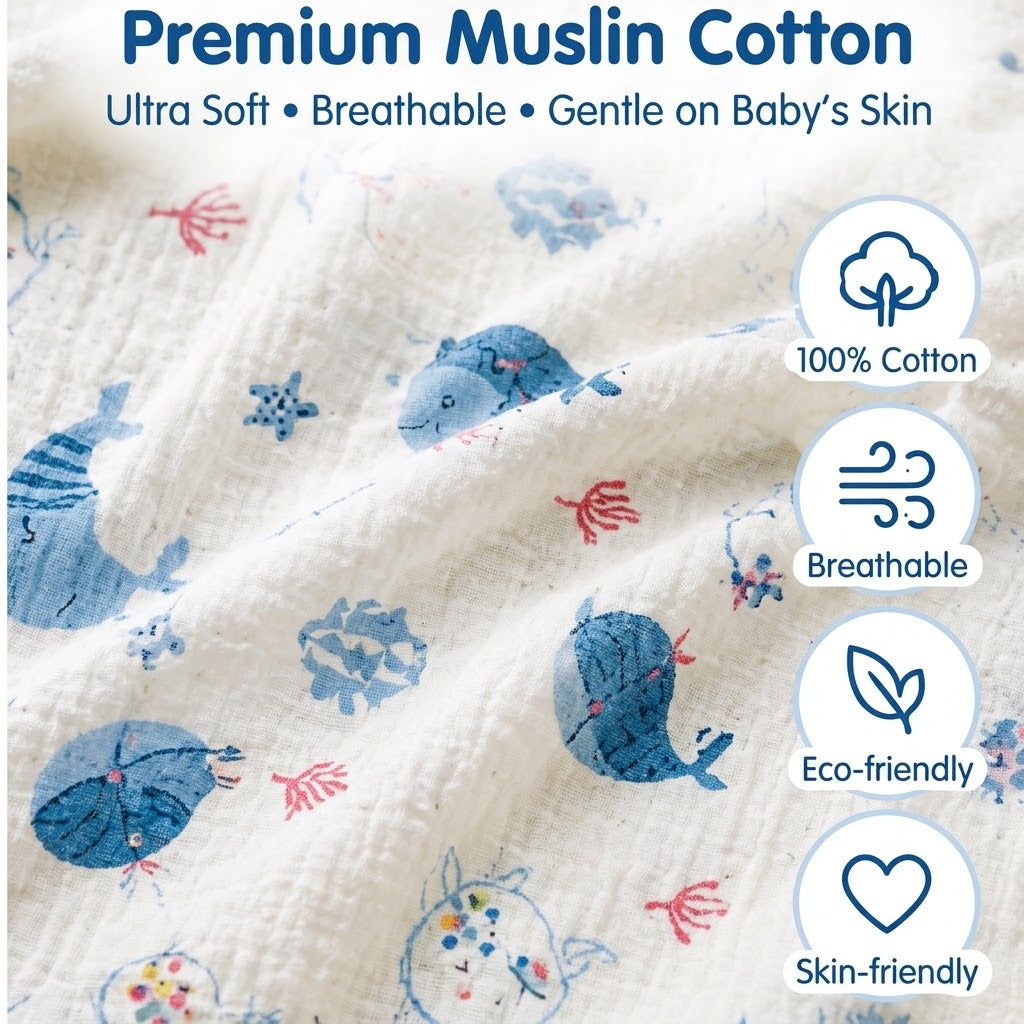 Woven Floral Pattern Baby Hooded Cover-Up – Soft Breathable Muslin Cotton Linen Wrap