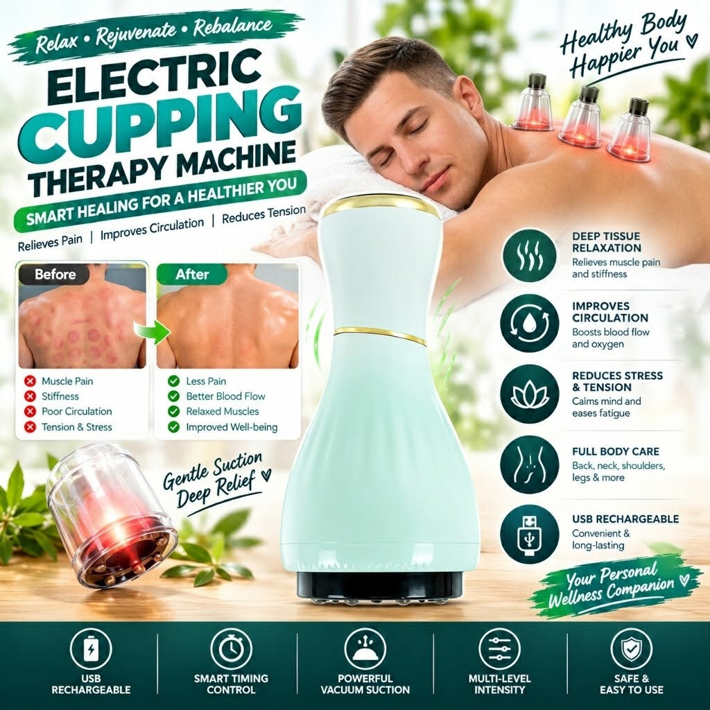 Electric Cupping Therapy Machine – USB Rechargeable Vacuum Body Massager with Timer Control