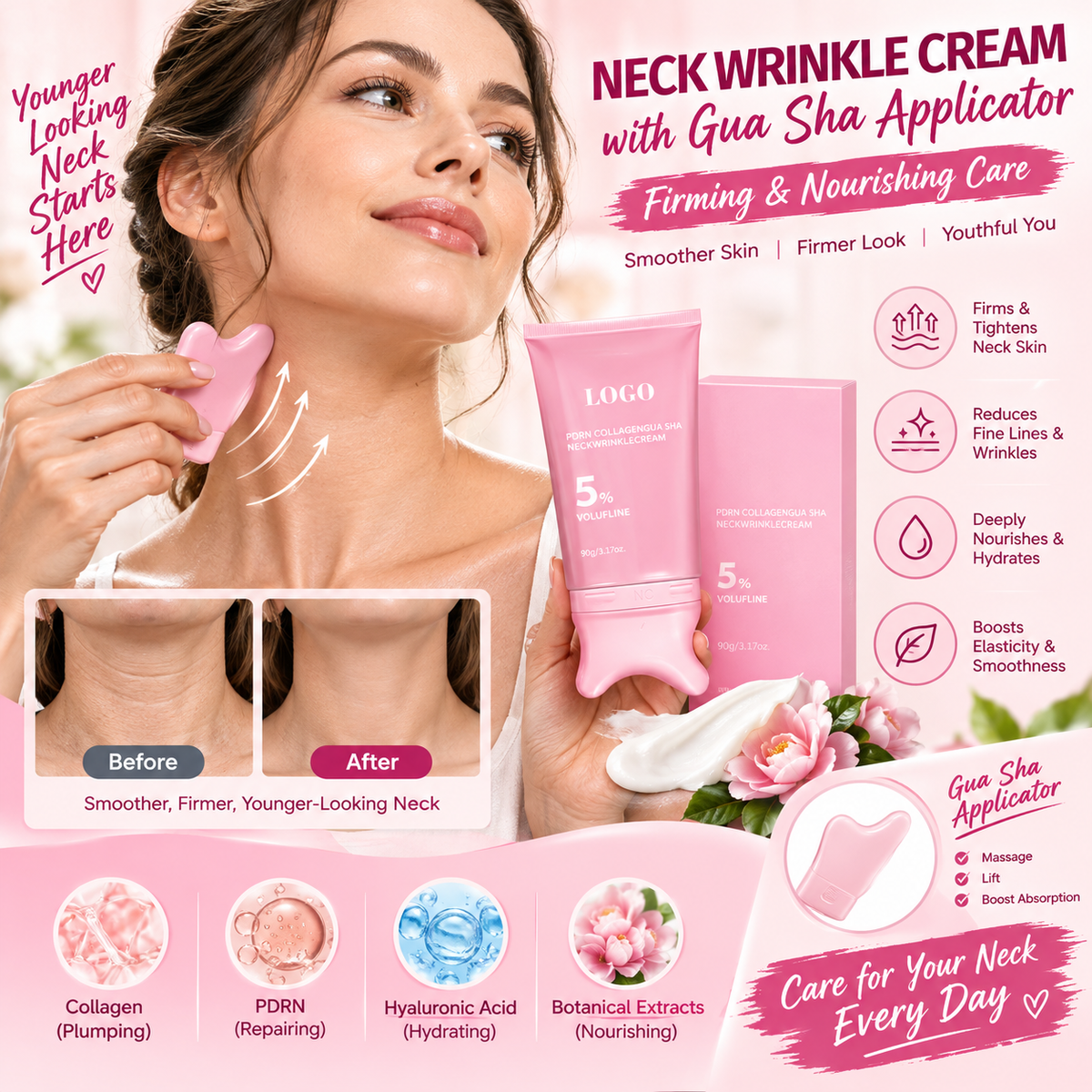 Neck Wrinkle Cream with Gua Sha Applicator – Firming & Nourishing Care