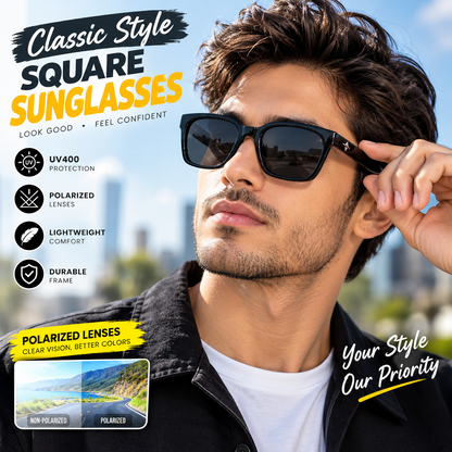 Unisex Square Polarized Sunglasses – UV400 Retro Fashion Eyewear for Men & Women