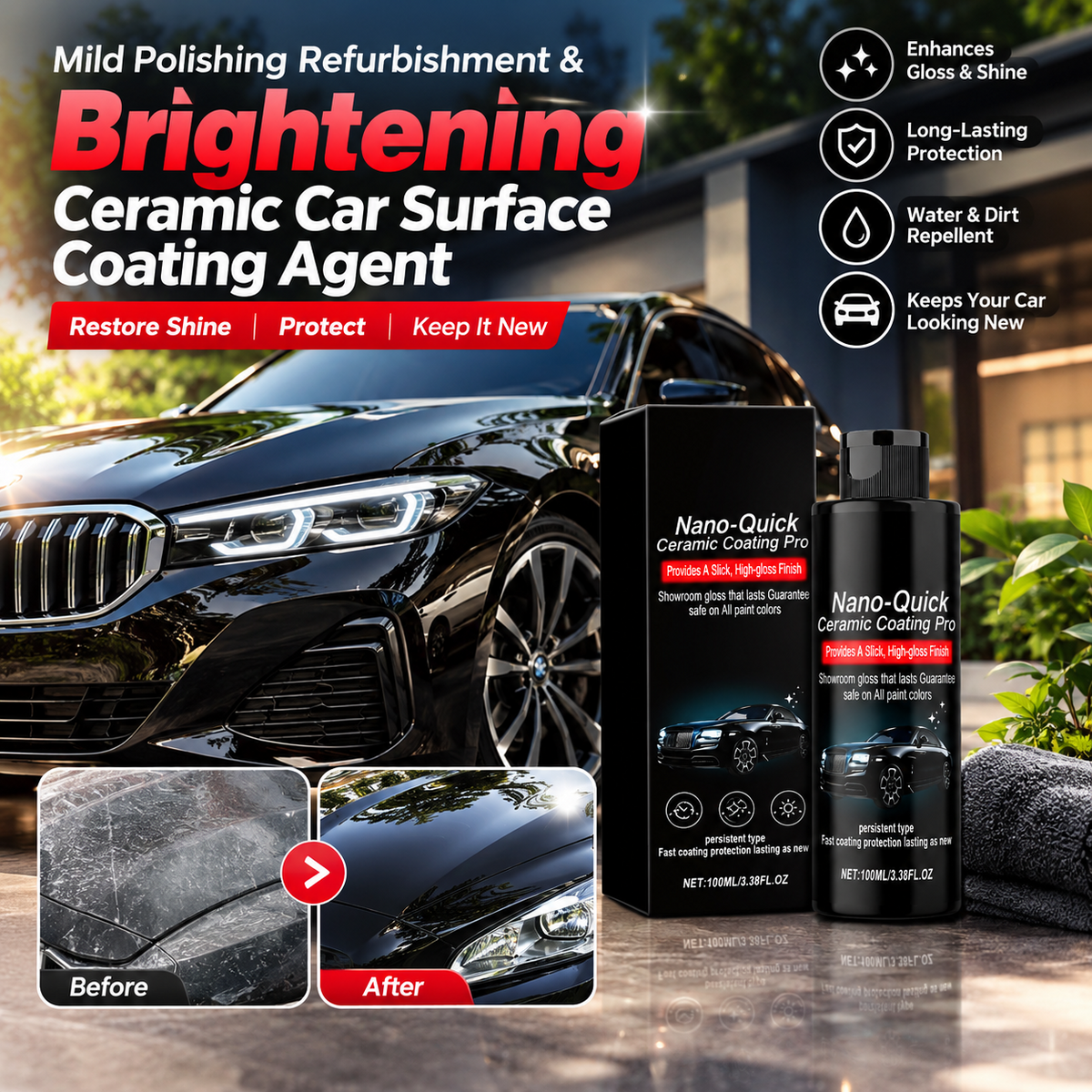 Ceramic Car Surface Coating Agent – Mild Polishing, Refurbishment & Brightening Care