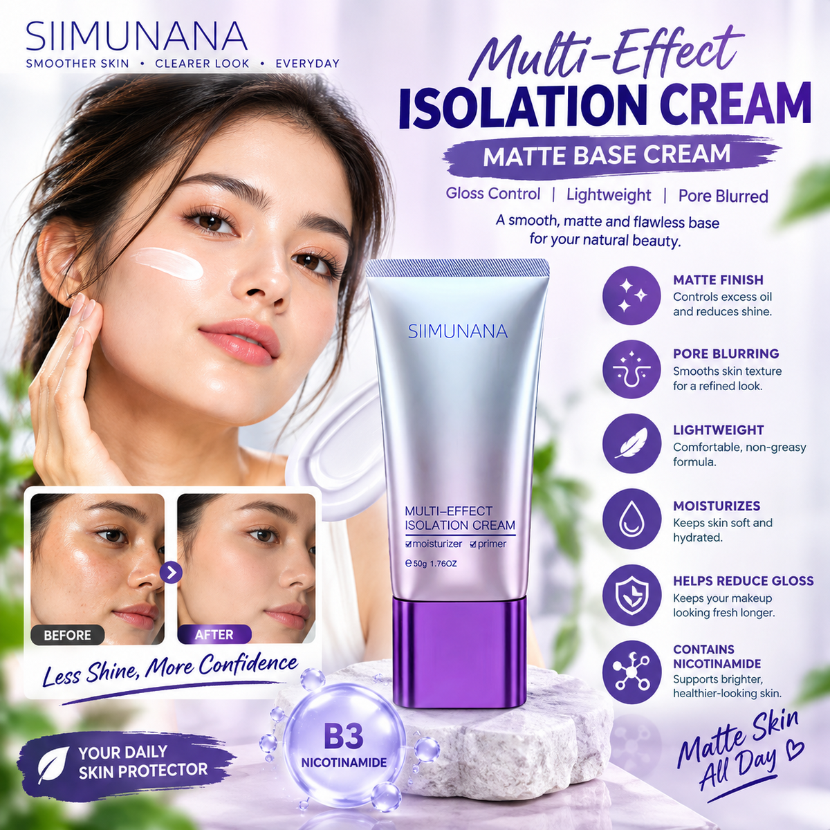 Isolation Cream Lightweight Pore-Blurring Face Base Gloss Control