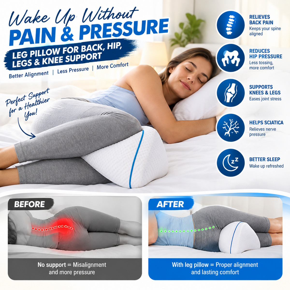 Leg Pillow Support Wedge – Comfortable Back, Hip, Knee & Leg Positioning Pillow
