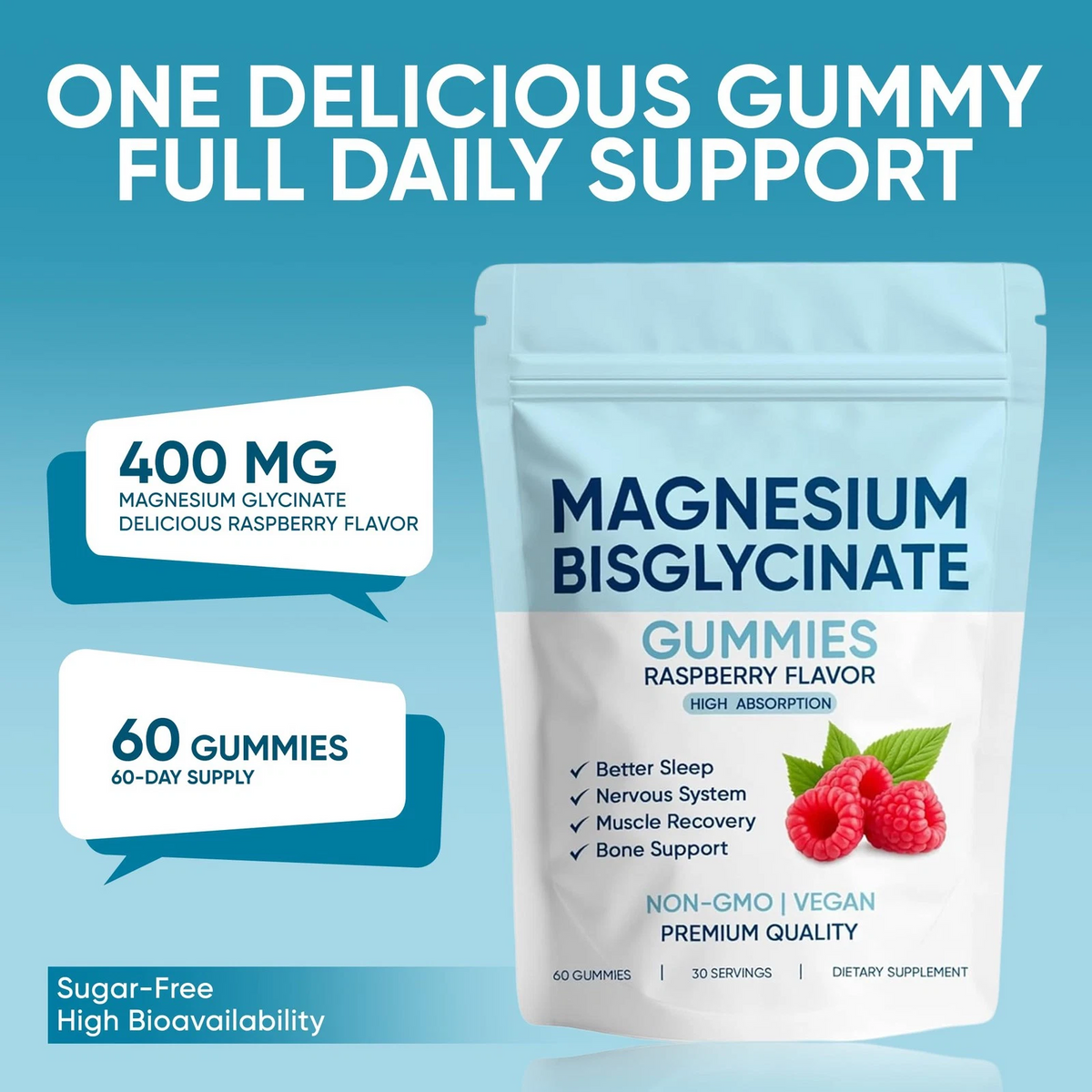 Magnesium Bisglycinate Raspberry Vegan Non-GMO Gummies