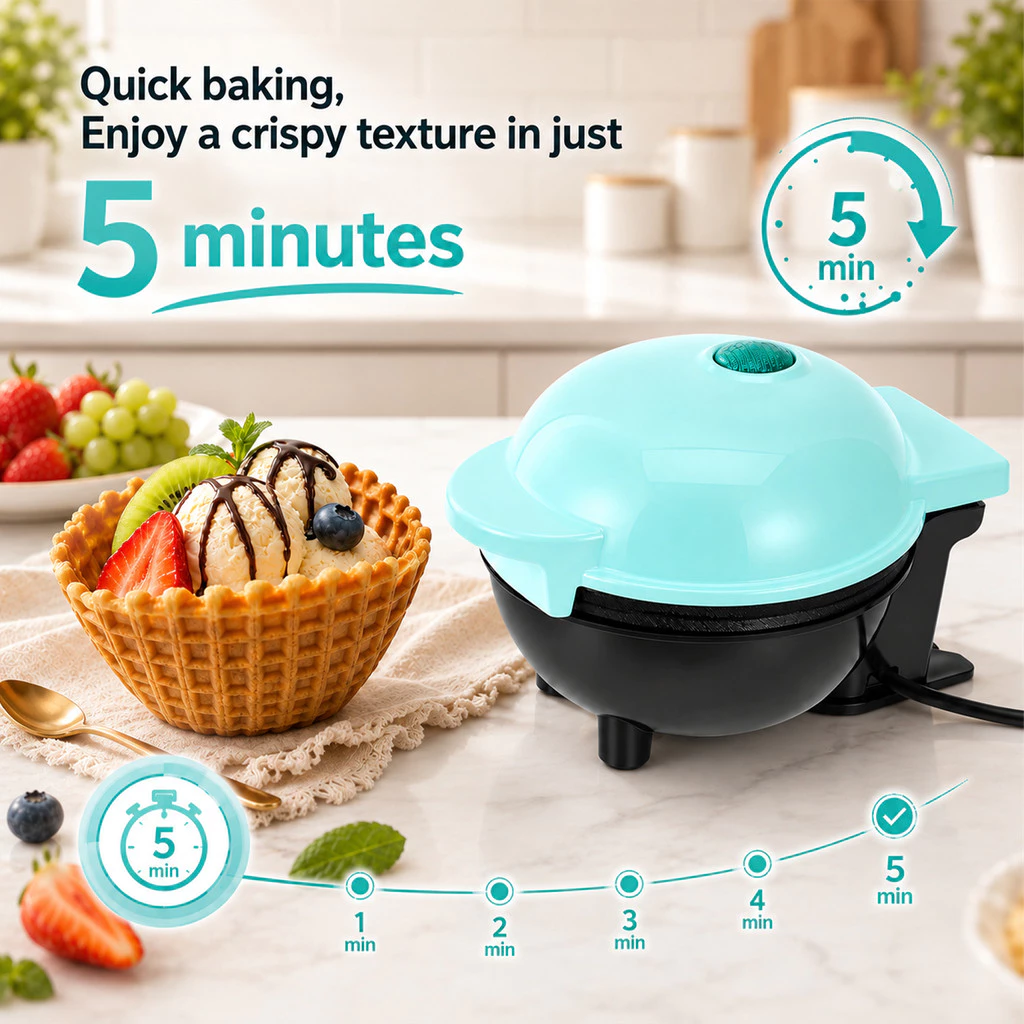 Waffle Bowl Maker – Non-Stick Breakfast Maker for Egg Tarts, Cones & Waffle Cups